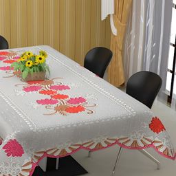 BIGGER FISH Pink & White Floral Cotton 6-Seater Table Cover-30