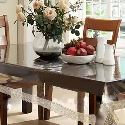 CASA-NEST Transparent & Gold Toned PVC 6-Seater Table Cover-34