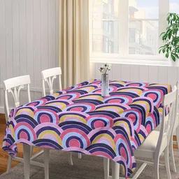 Arrabi Blue & Pink Geometric Printed 8-Seater Table Cover-24