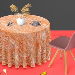 ArtzFolio White & Orange Anti-Slip Round 8-Seater Table Cover-19