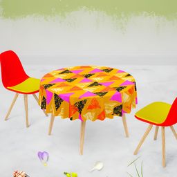 ArtzFolio Yellow Pink Round 8 Seater Anti-Slip Table Cover-34