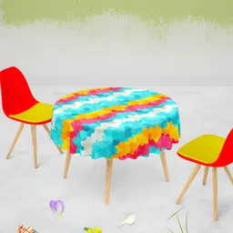 ArtzFolio Blue & Yellow Printed Anti-Slip Velvet Round 8-Seater Table Cover-4