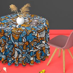 ArtzFolio Blue & Brown Printed Velvet Anti-Slip Round Table Cover-image-33
