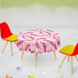 ArtzFolio Pink & White Printed Anti-Slip Round 8-Seater Velvet Table Cover-image-90