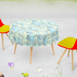 ArtzFolio Grey & Blue Abstract Printed Anti-Slip Round 8-Seater Velvet Table Cover-21