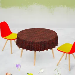 ArtzFolio Maroon Geometric Printed Canvas Anti-Slip Round 8-Seater Table Cover-image-15