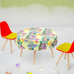 ArtzFolio Yellow & Green Printed Anti-Slip Round 8-Seater Table Cover-8