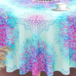 ArtzFolio Teal Anti-Slip Round 8-Seater Table Cover-image-11