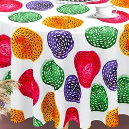 ArtzFolio White & Yellow Printed Anti-Slip Round 8-Seater Table Cover-18