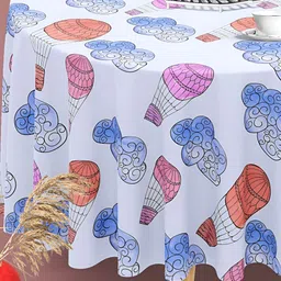 ArtzFolio Blue Printed Anti-Slip Velvet Round 8-Seater Table Cover-image-65