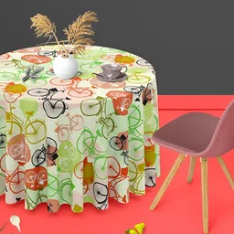 ArtzFolio Green Printed Anti-Slip Velvet Round 8-Seater Table Cover-image-15