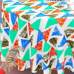 ArtzFolio White & Green Velvet Anti-Slip Round 8-Seater Table Cover-28