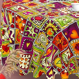ArtzFolio Green & Red Cotton Anti-Slip Round 8-Seater Table Cover-picture-29