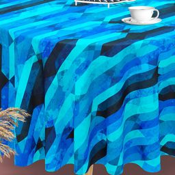 ArtzFolio Blue & Green Anti-Slip Round 8-Seater Table Cover-18