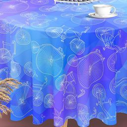 ArtzFolio Blue & White Printed Anti-Slip Round Table Cover-image-66