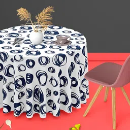 ArtzFolio White & Black Geometric Printed Anti-Slip Round 8 Seater Table Cover-20