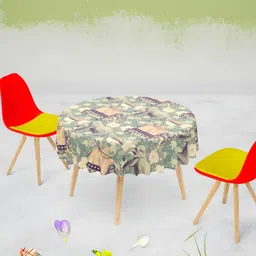 ArtzFolio Brown & Cream Anti-Slip Round 8-Seater Table Cover-27