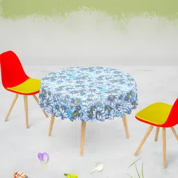 ArtzFolio Blue Printed Anti-Slip Velvet Round 8-Seater Table Cover-image-64