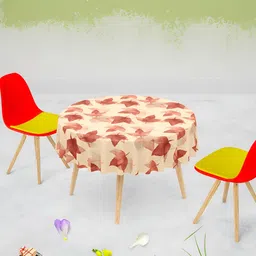 ArtzFolio Cream & Brown Velvet Anti-Slip Round 8-Seater Table Cover-11
