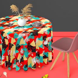 ArtzFolio Beige & Orange Anti-Slip Round 8-Seater Table Cover-image-69