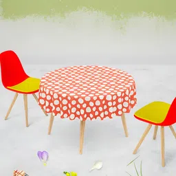 ArtzFolio White & Orange Anti-Slip Round 8-Seater Table Cover-image-16