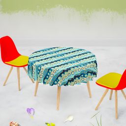 ArtzFolio Blue Printed Anti-Slip Round 8-Seater Table Cover-12