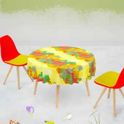 ArtzFolio Yellow & Green Printed Velvet Anti Slip Round Table Cover-6