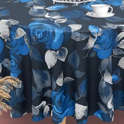 ArtzFolio Blue & Grey Cotton Anti-Slip Round 8-Seater Table Cover-image-26
