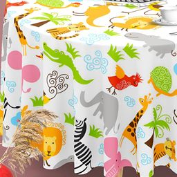 ArtzFolio White Printed Anti-Slip Round 8-Seater Table Cover-17
