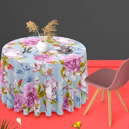 ArtzFolio Blue and Purple Floral Printed Anti-Slip Round 8-Seater Table Cover-image-13