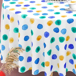 ArtzFolio Whit & Blue Anti-Slip Round 8-Seater Table Cover-image-4