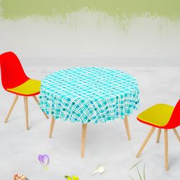 ArtzFolio Blue & White Printed Velvet Anti Slip Round Table Cover-image-1