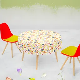 ArtzFolio White & Red Anti-Slip Round 8-Seater Table Cover-28