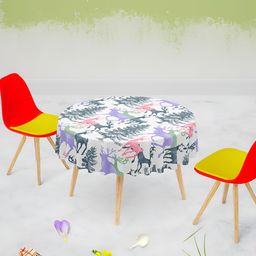 ArtzFolio White & Green Anti-Slip Round 8-Seater Table Cover-image-85