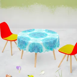 ArtzFolio White and Blue Anti-Slip Round 8-Seater Table Cover-picture-13