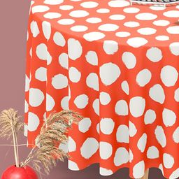 ArtzFolio Orange & White Printed Velvet Anti-Slip Round 8-Seater Table Cover-13