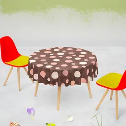 ArtzFolio Brown Geometric Printed Anti-Slip Round 8-Seater Table Cover-19