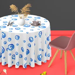 ArtzFolio White & Blue Anti-Slip Round 8-Seater Table Cover-14