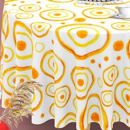 ArtzFolio White & Orange Anti-Slip Round 8-Seater Table Cover-image-58