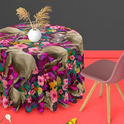 ArtzFolio Purple & Green Anti-Slip Round 8-Seater Table Cover-image-72