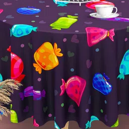 ArtzFolio Purple & Blue Printed Anti-Slip Velvet Round 8-Seater Table Cover-image-53