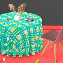 ArtzFolio Blue Printed Anti-Slip Velvet Round 8-Seater Table Cover-image-94
