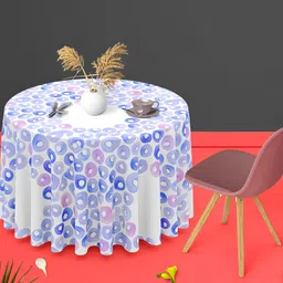 ArtzFolio Blue and White Anti-Slip Round 8-Seater Table Cover-26