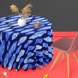 ArtzFolio Navy Blue & Blue Abstract Printed Anti-Slip Round 8-Seater Velvet Table Cover-picture-15