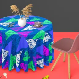 ArtzFolio Blue & Green Cotton Anti-Slip Round 8-Seater Table Cover-15