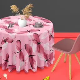 ArtzFolio Pink Anti-Slip Round 8-Seater Table Cover-17