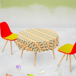 ArtzFolio Orange & Green printed Canvas Anti-Slip Round 8-Seater Table Cover-36
