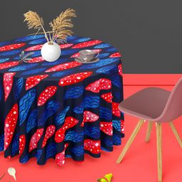 ArtzFolio Blue & Red Anti-Slip Round 8-Seater Table Cover-image-93