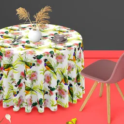 ArtzFolio White & Green Anti-Slip Round 8-Seater Table Cover-29