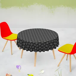 ArtzFolio Black & Grey Printed Velvet Anti-Slip Round 8-Seater Table Cover-10